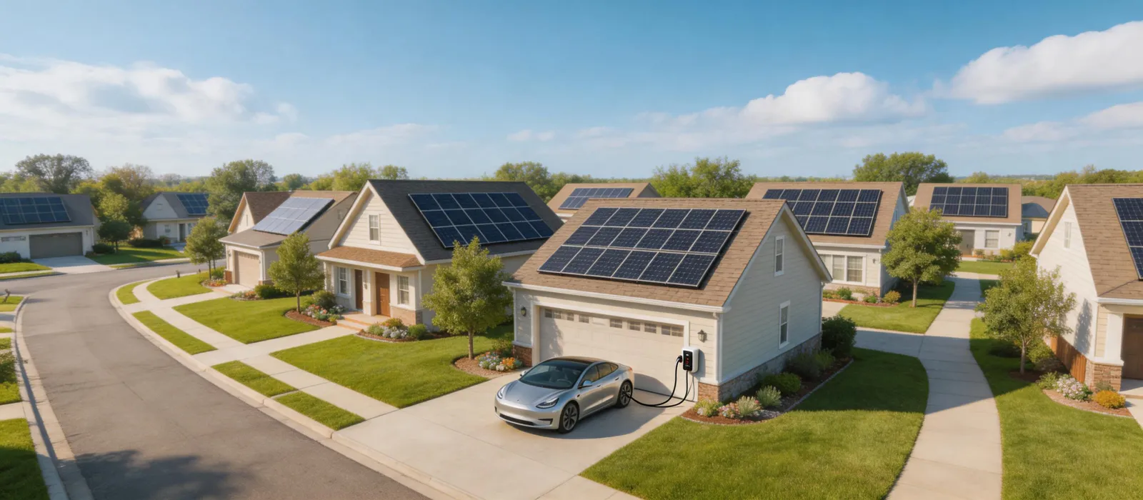 Neighborhood homes with solar panels