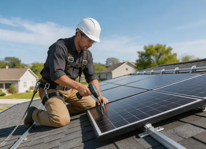 Installer on residential roof